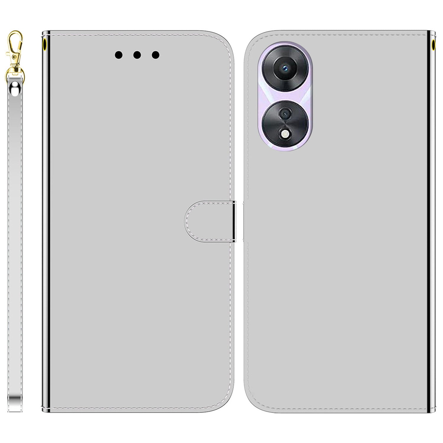 For Oppo A58 5G Anti-Scratch Mirror-like Surface Wallet Phone Case Magnetic Clasp PU Leather Stand Flip Phone Cover with Strap For Oppo A58 5G Anti-Scratch Mirror-like Surface Wallet Phone Case Magnetic Clasp PU Leather Stand Flip Phone Cover with Strap